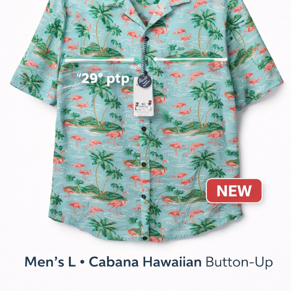 MBX Premium Goods Flamingo Tropical Shirt Mens L Cabana Hawaiian Button Up NWT - Picture 3 of 10